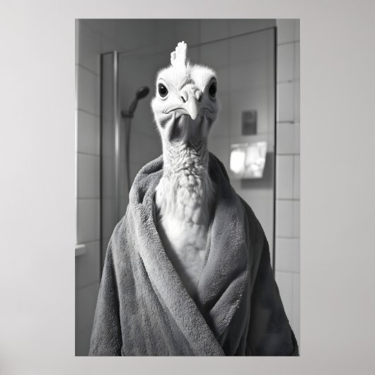 Poster Funny Turkey in Bathrobe Print, Rustic Farmhouse (Devant)