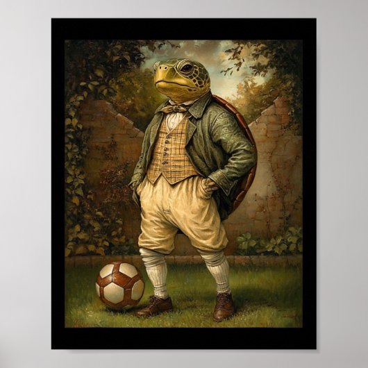 Poster Funny Turtle Playing Soccer Graphic Weird Turtle (Devant)