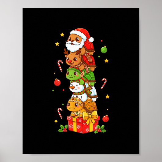Poster Funny Turtle Santa Elf Snowman Christmas Womens Me (Devant)