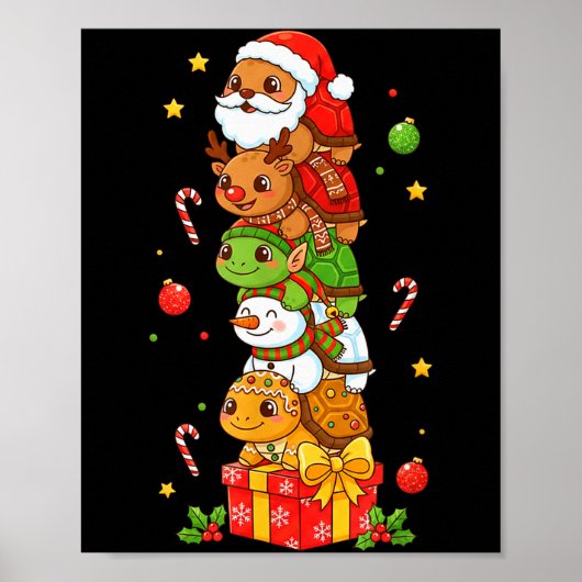 Poster Funny Turtle Santa Elf Snowman Christmas Womens Me (Devant)