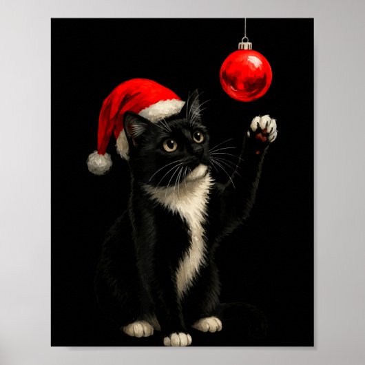 Poster Funny Tuxedo Bauble Cat Santa Hat Red Xmas Christm (Devant)