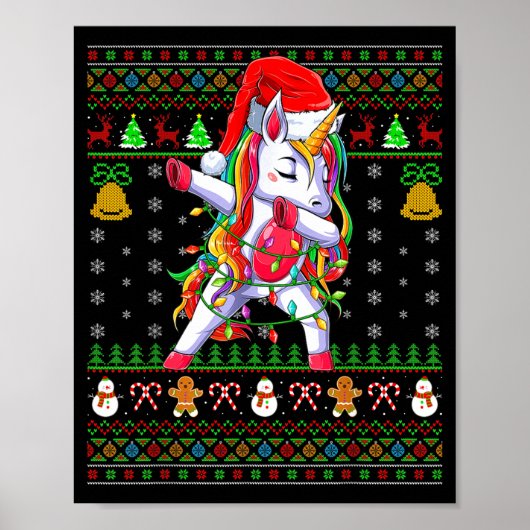Poster Funny Unicorn Lover Xmas Santa Hat Unicorn Ugly Ch (Devant)