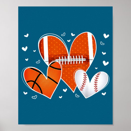 Poster Funny Valentines Baseball Basketball Football Hear (Devant)