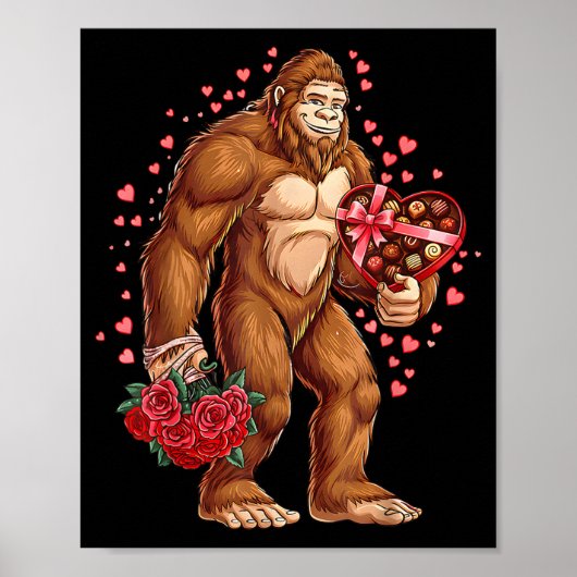 Poster Funny Valentines Day Bigfoot Heart Love Sasquatch (Devant)