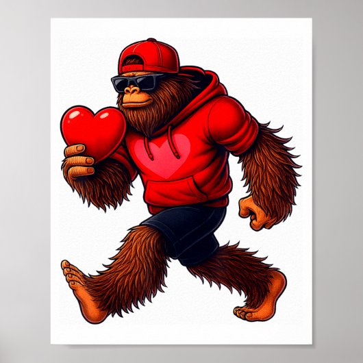 Poster Funny Valentines Day Bigfoot Heart Sungles Sasquat (Devant)