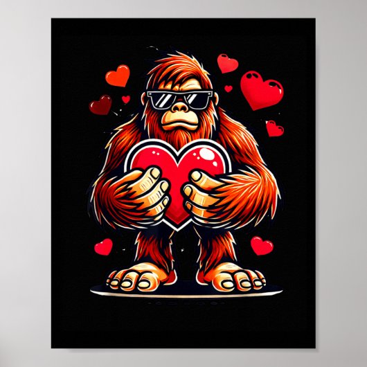 Poster Funny Valentines Day Bigfoot Heart Sungles Sasquat (Devant)