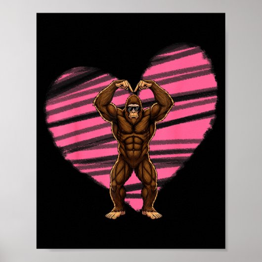 Poster Funny Valentines Day Bigfoot Sungles In Heart Sasq (Devant)