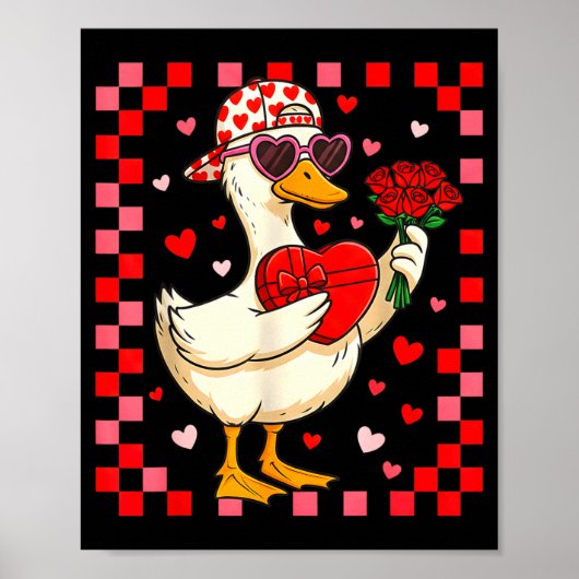Poster Funny Valentines Day Duck Heart Valentine Cud Kids (Devant)