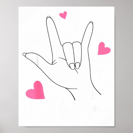 Poster Funny Valentines Day Heart I Love You Hand Sign La (Devant)