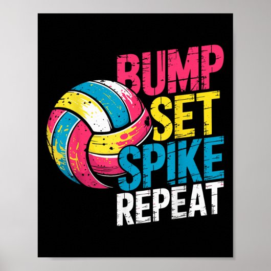 Poster Funny Volleyball Joke Bump Set Spike Repeat Player (Devant)