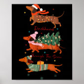 Poster Funny Weiner Dog Dachshund Through The Snow Merry  (Devant)