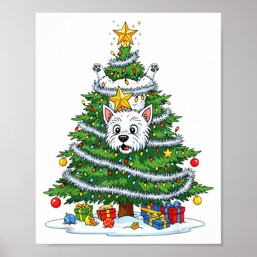 Poster Funny West Highland White Terrier Dog Christmas Tr (Devant)