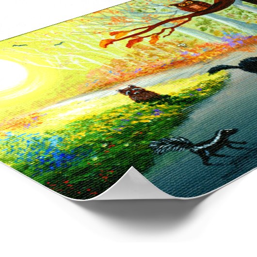 Poster Funny Whimsical Chat Owl Skunk Raccoon Forest (Coin)