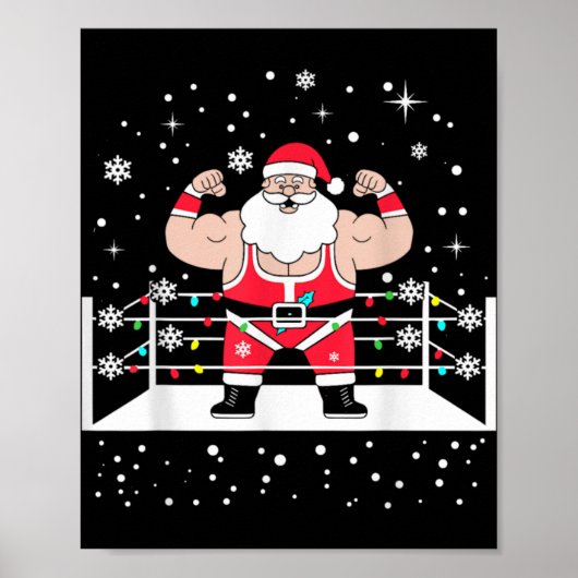 Poster Funny Wrestling Santa Xmas Lights Wrestling Christ (Devant)