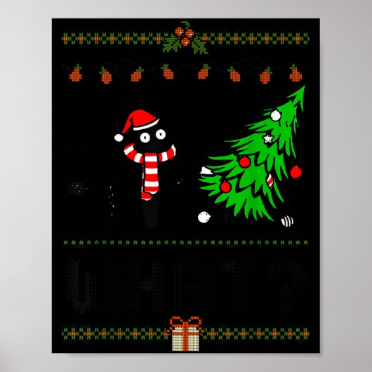 Poster Funny Xmas Black Cat Pushing Christmas Tree Over C (Devant)