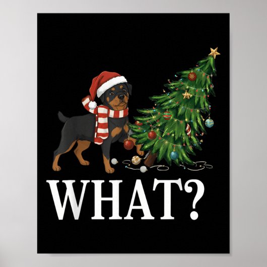 Poster Funny Xmas Rottweiler Poussant l'arbre de Noël (Devant)