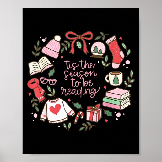 Poster Funny Xmas Tis The Season To Be Reading Books Paja (Devant)