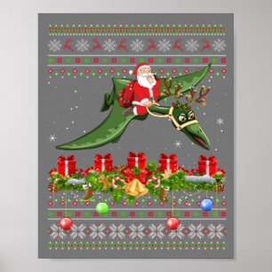 Poster Funny Xmas Ugly Père Noël équitation Pterodactyl B
