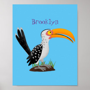 Poster Funny yellow billed hornbill safari bird cartoon
