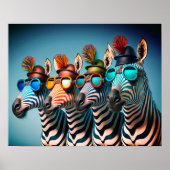 Poster Funny Zebras mignon Zoo Animaux Fête Casquettes Lu (Devant)