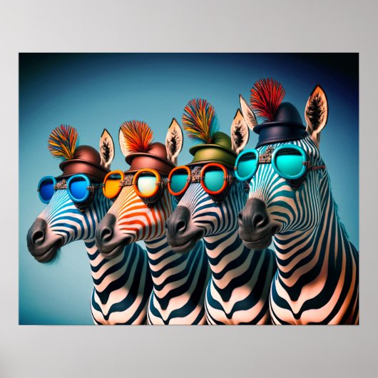 Poster Funny Zebras mignon Zoo Animaux Fête Casquettes Lu (Devant)