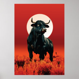 Poster Furie de minuit - Majestic Black Bull sous Crimson