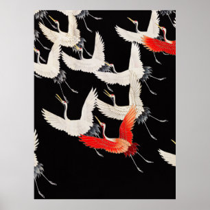 Poster Furisode avec une myriade de grues volantes