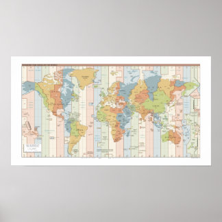 Poster Fuseaux horaires du voyageur du monde en Europe et