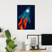 Poster Fusée spatiale mignonne et conception d'espace ext (Bureau à domicile)