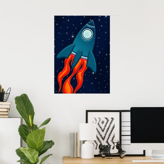 Poster Fusée spatiale mignonne et conception d'espace ext (Bureau à domicile)