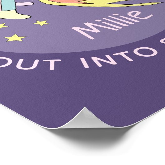 Poster Fusée spatiale rose pour fille et espace avec nom (Coin)