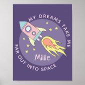 Poster Fusée spatiale rose pour fille et espace et nom po (Devant)