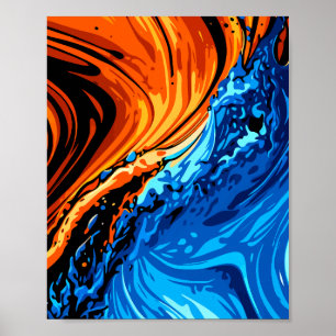Poster Fusion Abstraite de Feu et d'Eau