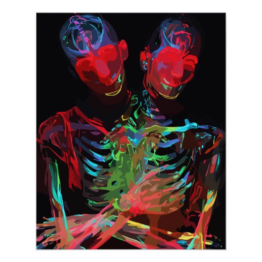 Poster Fusion d'art avec l'étreinte de squelette néon (Devant)