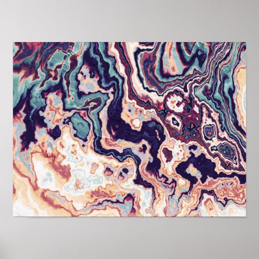 Poster Fusion de Géode Marbre Violet Turquoise (Devant)