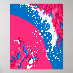 Poster Fusion dynamique de vagues roses, bleues et blanch