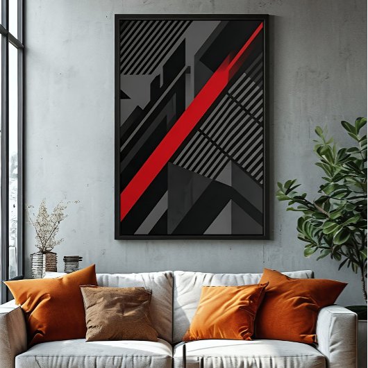Poster Futuriste Abstrait Rouge Noir