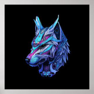 Poster Futuriste Wolf Imaginaire Steampunk Space Galaxy