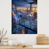 Poster Futuristic City Sunset Wall Art (Cuisine)