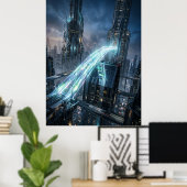 Poster Futuristic Energy Bridge City Art (Bureau à domicile)