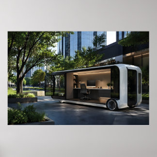 Poster Futuristic Mobile Office Pod in Urban Nature 