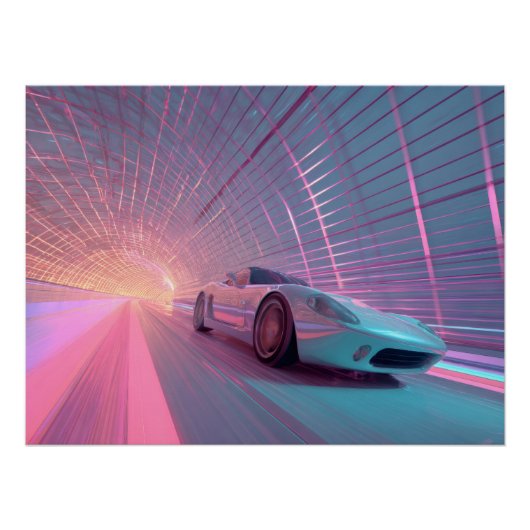 Poster Futuristic Neon Speed Tunnel Art (Devant)