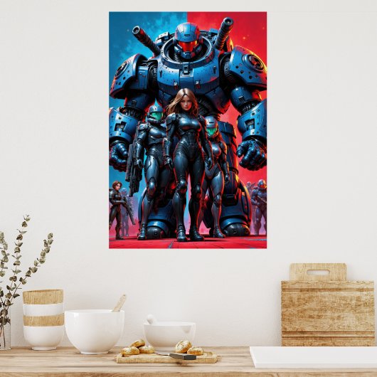 Poster Futuristic soldiers and armored robot in a science (Cuisine)
