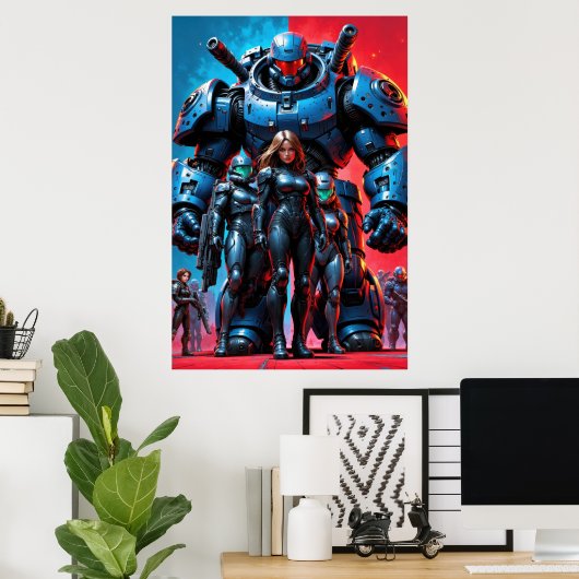 Poster Futuristic soldiers and armored robot in a science (Bureau à domicile)