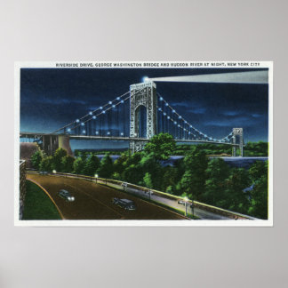 Poster G. Washington Bridge, Hudson à la nuit