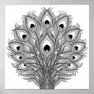 Poster Gabarit de découpage à plumes de paon pulsatoires