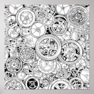 Poster Gabarit de roues dentées Steampunk répétitives de
