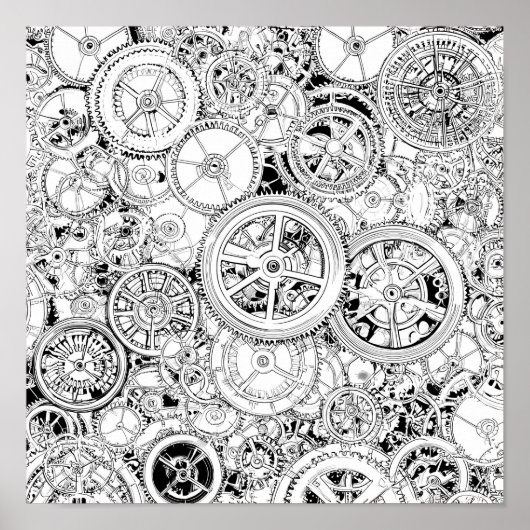 Poster Gabarit de roues dentées Steampunk répétitives de (Devant)