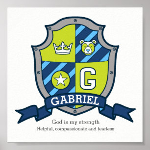 Poster Gabriel nom de garçon signifiant héraldique ours e
