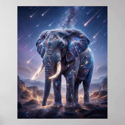Poster Galactic Elephant Starfall Sky (Devant)